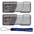 PNY USB 3.0 Flash Drive Elite Turbo Attache 3 Two Pack Bundle with (1) Everything But Stromboli Lanyard (2 Pack) 128GB, Gray