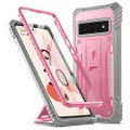 Poetic Revolution Case for Google Pixel 6 Pro 5G, Built-in Screen Protector Work with Fingerprint ID, Full Body Rugged Shockproof Protective Cover Case with Kickstand, Light Pink
