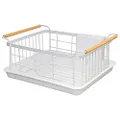 BRIAN & DANY Kitchen Dish Drainer, Drying Rack with Full-Mesh Storage Basket, Wooden Handle, Removable Cutlery Tray