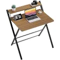 GreenForest Folding Desk No Assembly Required 29.5 x 20.47 inch, Small Computer Desk with 2-Tier Shelf Foldable Table for Small Spaces, Espresso