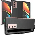 Case with Clip for Galaxy Z Fold 2, Nakedcellphone [Black] Grid Texture Slim Hard Cover and Custom Belt Hip Holster Holder View Stand Combo for Samsung Galaxy Z Fold 2 5G Phone (-F916)