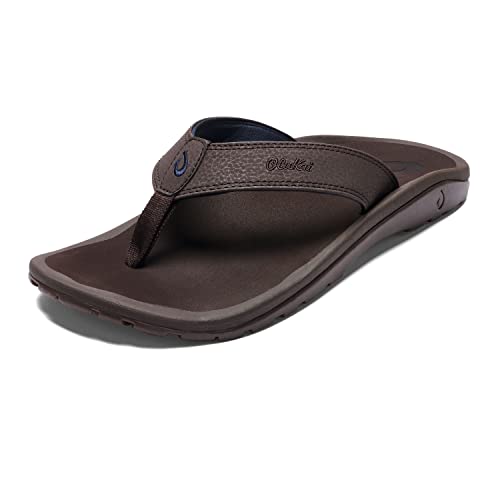 OLUKAI mens Flip Flop, Dk Wood/Dk Wood, 14