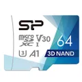 Silicon Power 64GB Micro SDXC Card 100MB/s Read & 80MB/s Write U3, C10, A1, V30, 4K/HD High Speed Memory Card with Adapter