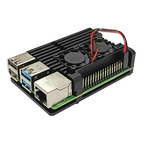 Raspberry Pi 4 Model B Aluminum Case with Dual Cooling Fan Metal Shell Black Box for RPI 4B (with Dual Fan)