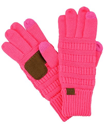 C.C Unisex Cable Knit Winter Warm Anti-Slip Touchscreen Texting Gloves, Candy Pink
