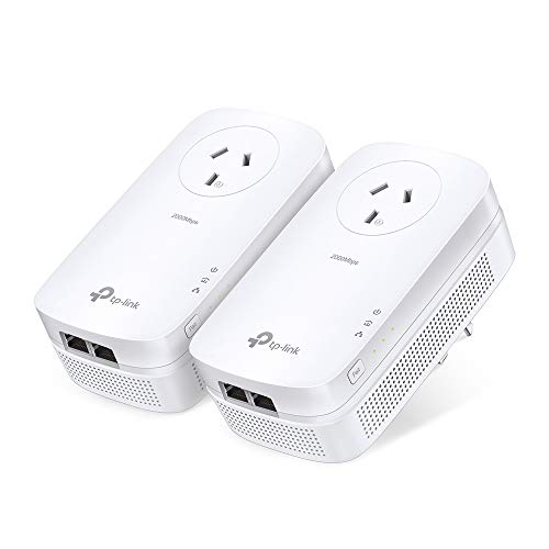 TP-Link TL-PA9020P KIT AV2000 2-Port Gigabit Passthrough Powerline Starter Kit, White