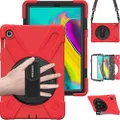 BRAECN Samsung Galaxy Tab S5e Case, Hybrid Rugged Protective Shockproof Case with Shoulder Strap,Rotating Kickstand and Adjustable Handle Strap for Galaxy Tab S5e 10.5 Inch T720/T725 2019 Model (Red)