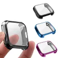 3 Packs Screen Protector Compatible Fitbit Versa, GHIJKL Ultra Slim Soft Full Cover Case for Fitbit Versa, Black, Blue, Purple