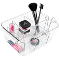 iDesign Clarity InterDesign Cosmetic Organizer Tote for Vanity Cabinet to Hold Makeup, Beauty Products-Clear, 8 Compartments, Bin
