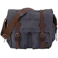 Berchirly Military Canvas Shoulder Messenger Bag Leather Straps for 17.3Inch Laptop