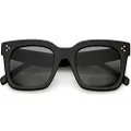 zeroUV - Oversized Fashion Retro Square Sunglasses for Women Vintage Style 50mm (Black / Smoke)