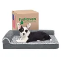 Furhaven Medium Orthopedic Dog Bed Two-Tone Faux Fur & Suede L Shaped Chaise w/Removable Washable Cover - Stone Gray, Medium