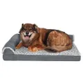 Furhaven Memory Foam Dog Bed for Large/Medium Dogs w/Removable Bolsters & Washable Cover, For Dogs Up to 55 lbs - Two-Tone Plush Faux Fur & Suede L Shaped Chaise - Stone Gray, Large
