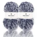 NICEEC 2 Skeins Super Soft Fur Yarn Chunky Fluffy Faux Fur Yarn Eyelash Yarn for Crochet Knit-Total Length 2×32m(2×35yds,50g×2)-Navy Blue
