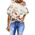 luvamia Women's Casual 3/4 Tiered Bell Sleeve Crewneck Loose Tops Blouses Shirt D Floral Print Apricot Size S