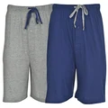 Hanes Men's 2 Pack Jersey Cotton Knit Tagless Sleep & Lounge Drawstring Shorts, Blue Depth/Active Heather Grey, X-Large