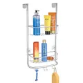 mDesign Stainless Steel Bath/Shower Over Door Caddy, Hanging Storage Organizer 2-Tier Rack with 6 Hooks and 2 Baskets - Holder for Soap, Shampoo, Loofah, Body Wash, Omni Collection, Chrome
