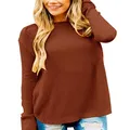 MEROKEETY Women's Long Sleeve Oversized Crew Neck Solid Color Knit Pullover Sweater Tops Rust