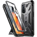 Poetic Spartan Series Designed for OnePlus 9 5G Case, Full-Body Rugged Shockproof Protective Cover with [Premium Leather Texture], Kickstand and Built-in Screen Protector, Metallic Gun Metal