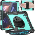 Timecity Case Compatible with iPad Pro 12.9 inch 2021 (5th Generation), with Built-in Screen Protector&360 Degree Swivel Kickstand & Hand Strap&Shoulder Strap&Pencil Holder Protective Case-Light Blue