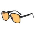 Vintage Retro 70s Sunglasses for Women Classic Large Squared Aviator Frame (Tinted Yellow, 60)