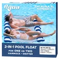 Aqua 2-in-1 Catalina XL Pool Float and Water Hammock – 1-2 Person, Multi-Purpose Inflatable Pool Floats for Adults with Patented Thick, Non-Stick PVC Material – Navy/White Stripe