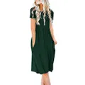 DB MOON Women Summer Casual Short Sleeve Dresses Loose Plain Dress with Pockets (Dark Green, XL)