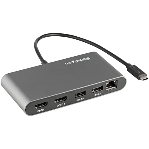 StarTech.com Thunderbolt 3 Mini Dock - Portable Dual Monitor TB3 Docking Station w/HDMI 4K 60Hz - 2x USB-A Hub (3.2/2.0) & GbE - 28cm Attached Cable - TB3 Multiport Adapter - Mac/Windows (TB3DKM2HDL)