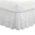FRESH IDEAS Ideas Ruffled Eyelet Bed Skirt Dust Ruffle with Gathered Styling and Embroidered Details, 14" Drop Length, Queen, White