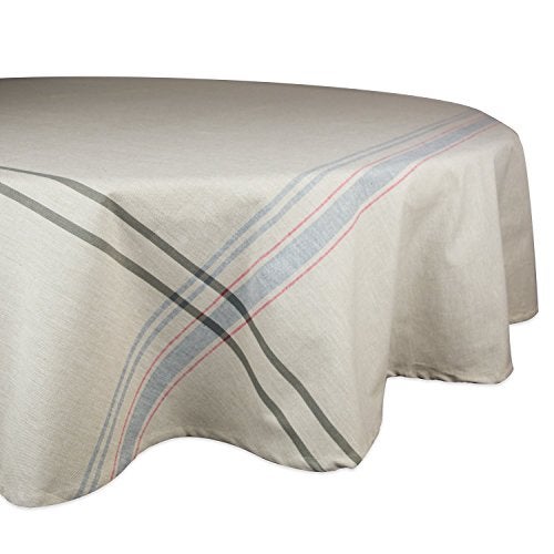 DII French Stripe Dining Table Collection Farmhouse Style Tablecloth, 70 Inches Round, Taupe/Gray