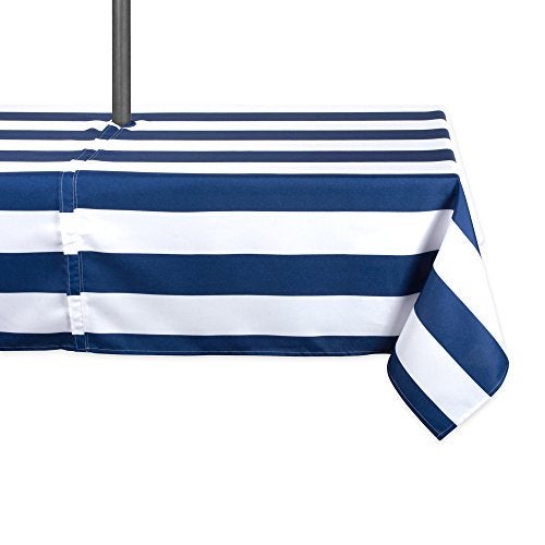 DII Cabana Stripe Outdoor Tablecloth With Zipper, Nautical Blue, 60x84, CAMZ38858
