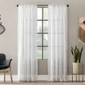 Clean Window Textured Slub Stripe Anti-Dust Allergy/Pet Friendly Sheer Curtain Panel, 52" x 95", White