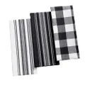 Elrene Home Fashions Farmhouse Living Stripe and Check Kitchen Towels, Set of 3, 17" x 28", Black/White 3