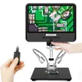 8.5" LCD Digital Microscope LINKMICRO LM208 Soldering Microscope with Metal Stand, Portable Video Microscope Adults Long Distance Lens, 10 LED Fill Lights, 2000mAH Battery, SMT/SMD/PCB/Circuit Board