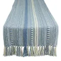 DII Farmhouse Braided Stripe Table Runner Collection, 15x108 (15x113, Fringe Included), Stonewash Blue
