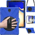 Galaxy Tab S4 10.5 2018 Case, BRAECN Three Layer Heavy Duty Drop-Proof Protective Silicone Case with Kickstand+Hand Grip+Carrying Strap for Samsung Tab S4 10.5 Inch T830/T835/T837 2018 Model (Blue)