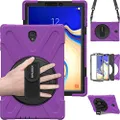Galaxy Tab S4 10.5 Tablet Case, BRAECN Three Layer Hybrid Shock-Proof Case with 360 Degree Rotating Kickstand,Hand Strap,Shoulder Strap for Samsung Galaxy Tab S4 -T837/T835/T830 Tablet (Purple)
