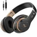 6S Wireless Headphones Over Ear,Noise Canceling Hi-Fi Bass Foldable Stereo Wireless Kid Headsets Earbuds with Built-in Mic, Micro SD/TF, FM for iPhone/Samsung/iPad/PC (Black & Gold)