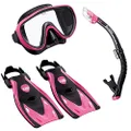 TUSA Sport Adult Black Series Serene Mask, Dry Snorkel, and Fins Travel Set, Black/Hot Pink, Small