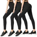 FULLSOFT 3 Pack Leggings for Women Non See Through-Workout High Waisted Tummy Control Running Yoga Pants, 01-3 Pack Black,black,black, L/XL