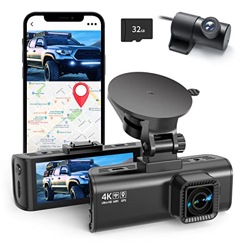 REDTIGER 4K Dual Dash Cam with 32GB Card, Built-in WiFi GPS Front 4K/2.5K and Rear 1080P Dual Dash Camera for Cars,3.18" Display,170° Wide Angle Dashboard Camera with STARVIS Sensor,Support 256GB Max