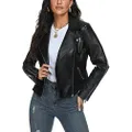 Fahsyee Women's Leather Jackets, Faux Motorcycle Plus Size Moto Biker Coat Short Lightweight Vegan Pleather Fashion, Black, M