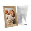 Nixplay Digital Touch Screen Picture Frame - 10.1” Photo Frame, Connecting Families & Friends (White/Wood)