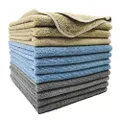 POLYTE Professional Microfiber Cleaning Cloth, 14 x 14 in, Blue, Camel, Gray (12 Pack)