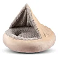 GASUR Small Dog Bed & Cat Bed with Hooded Blanket, Donut Round Calming Dog Beds for Small Dogs, Anti-Anxiety Burrow Cave Bed, Cozy Puppy Bed and Cat Beds for Indoor Cats, Machine Washable Pet Bed 23"
