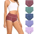 POKARLA Women's High Waisted Cotton Underwear Soft Breathable Postpartum Panties Stretch Briefs 5-Pack (MultiColored, Small)