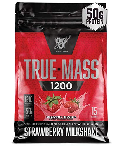 BSN TRUE-MASS Weight Gainer, Muscle Mass Gainer Protein Powder, Strawberry Milkshake, 10.25 Pound