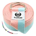 Tumaz Yoga Strap/Stretch Bands [15+ Colors, 6/8/8 Feet Options] with Extra Safe Adjustable D-Ring Buckle, Durable and Comfy Delicate Texture - Best for Daily Stretching, Physical Therapy, Fitness