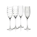 Mikasa Set of 4 Cheers Crystal Champagne Flute Glasses, Silver