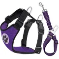 Lukovee Dog Safety Vest Harness with Seatbelt, Dog Car Harness Seat Belt Adjustable Pet Harnesses Double Breathable Mesh Fabric with Car Vehicle Connector Strap for Dog (Medium, Purple Seatbelt)